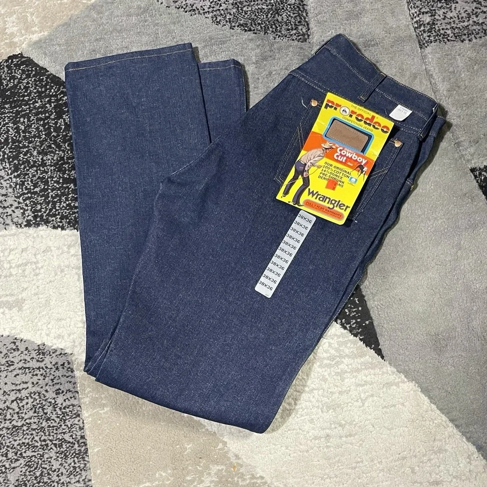 VTG‎ Wrangler 13MWZ Jeans Men 38x36 Blue Denim Western Pro Rodeo Deadstock NEW